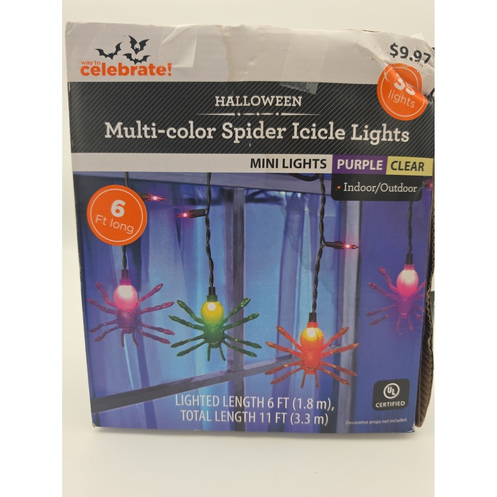 WAY TO CELEBRATE HALLOWEEN 35 SPIDER STRING LIGHTS IN & OUTDOOR ELECTRIC NIB